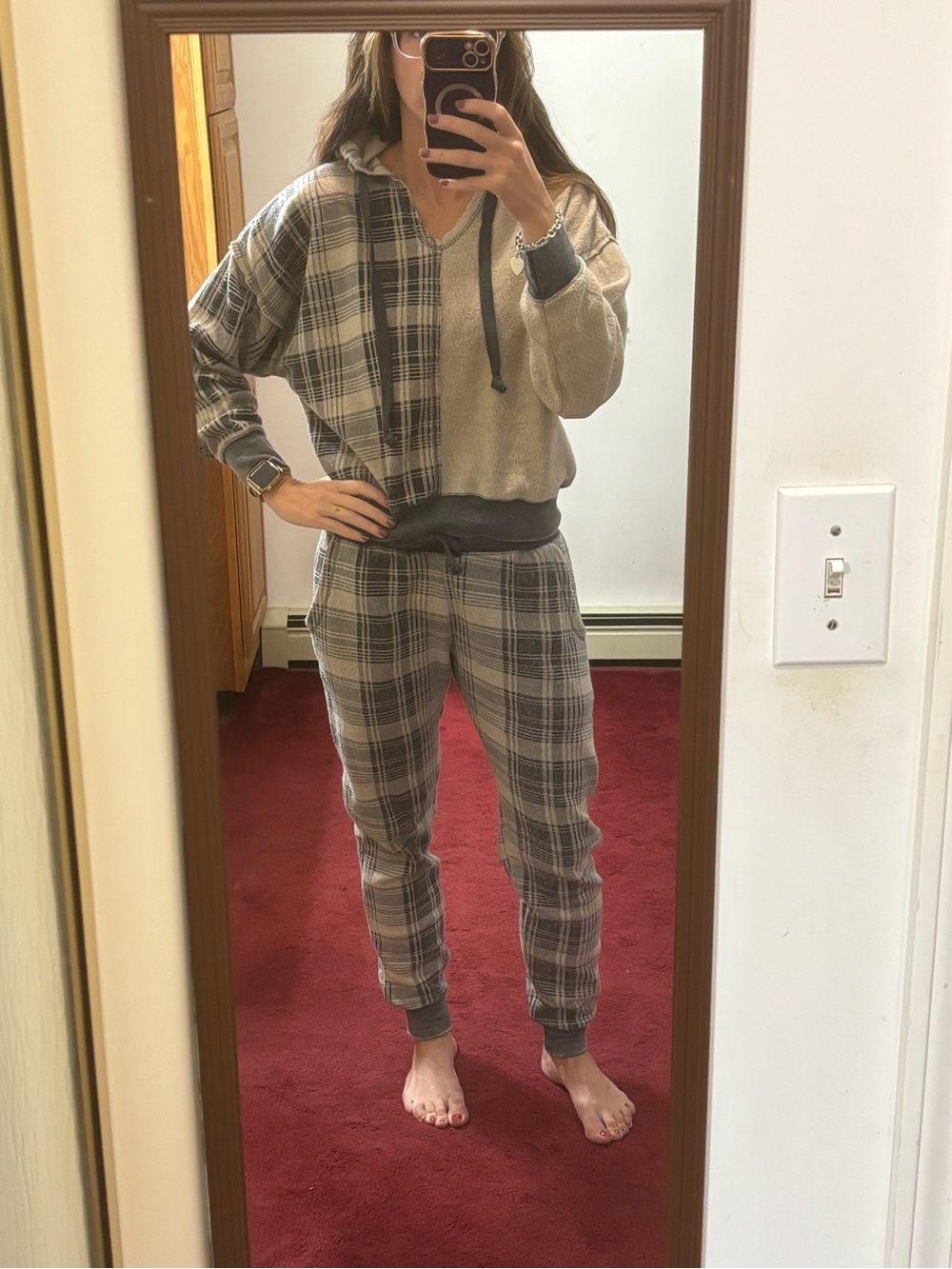 Two-Tone Matching Sweatsuit - grey/beige